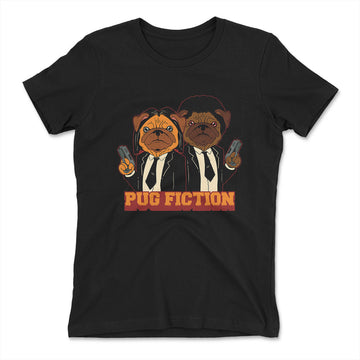 Pug Fiction Womens T-Shirt in Black color